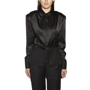 MATERIEL Women's Asymmetric Satin Blouse Women BLACK T-Shirts & Tops